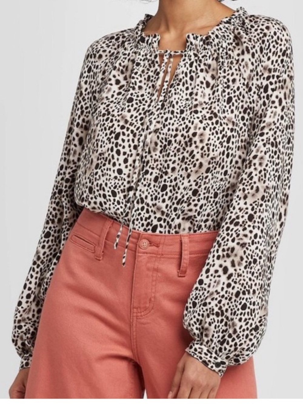 a new day Black and Cream Leopard-Print Long Sleeve Blouse